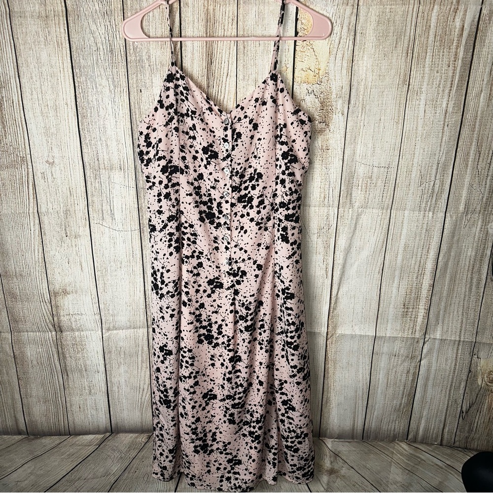 Elegant Spotted Midi Dress in Pink and Black